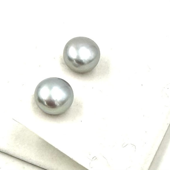 HONORA Silver Gray Pearl Studs Earrings Sterling Silver 9mm NWOT - Picture 7 of 13